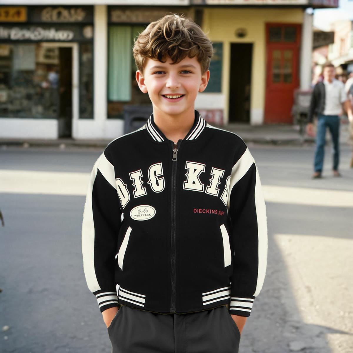Boys Black Long Sleeve Varsity Sweatshirt With Back Print Sweatshirts & Hoodies   