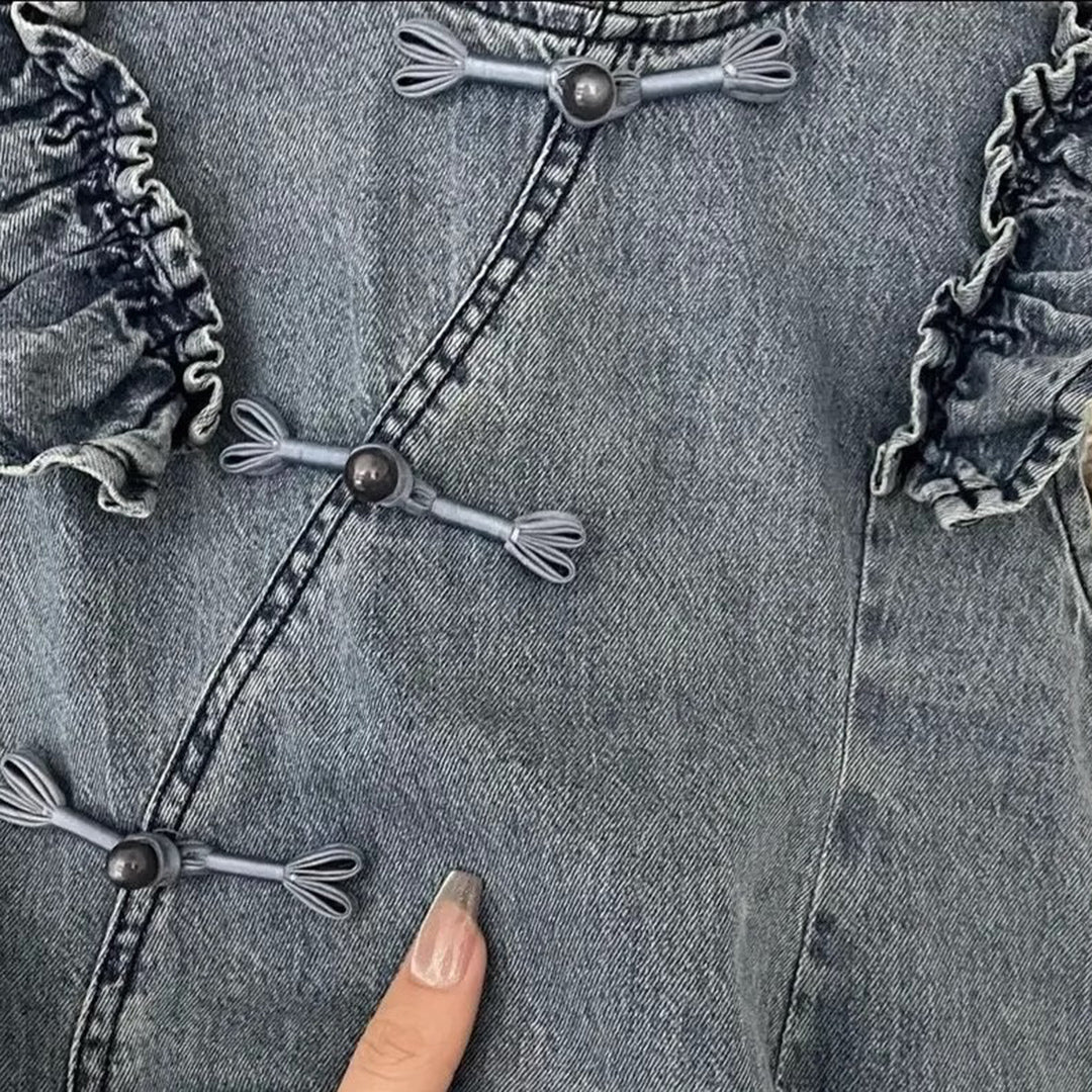 Girls Flared Sleeves A-line Denim Dress Casual Dresses   