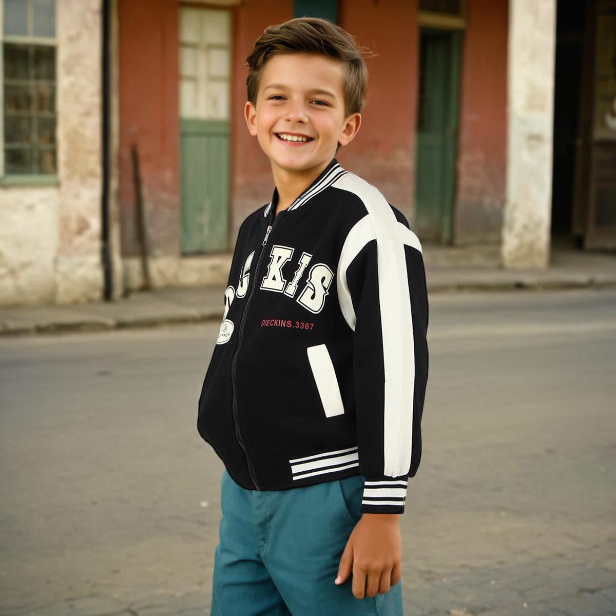 Boys Black Long Sleeve Varsity Sweatshirt With Back Print Sweatshirts & Hoodies   