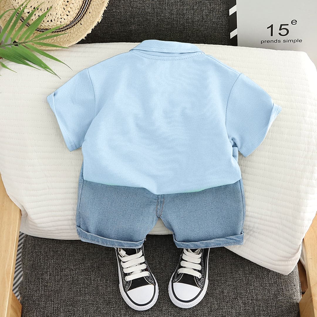 Boys Blue Short Sleeve Polo T-Shirt With Denim Shorts (Copy) Sets